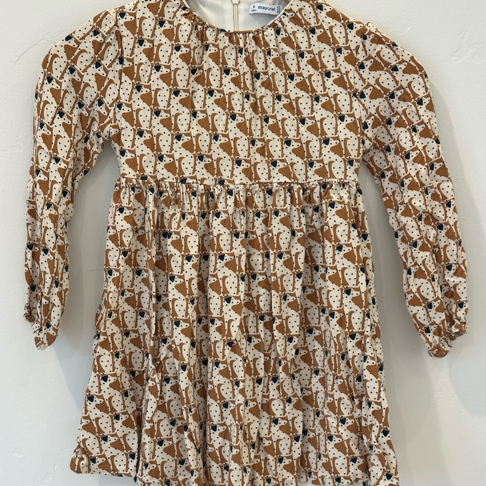 Mayoral Brown and White Patterned Dalmatian Dress